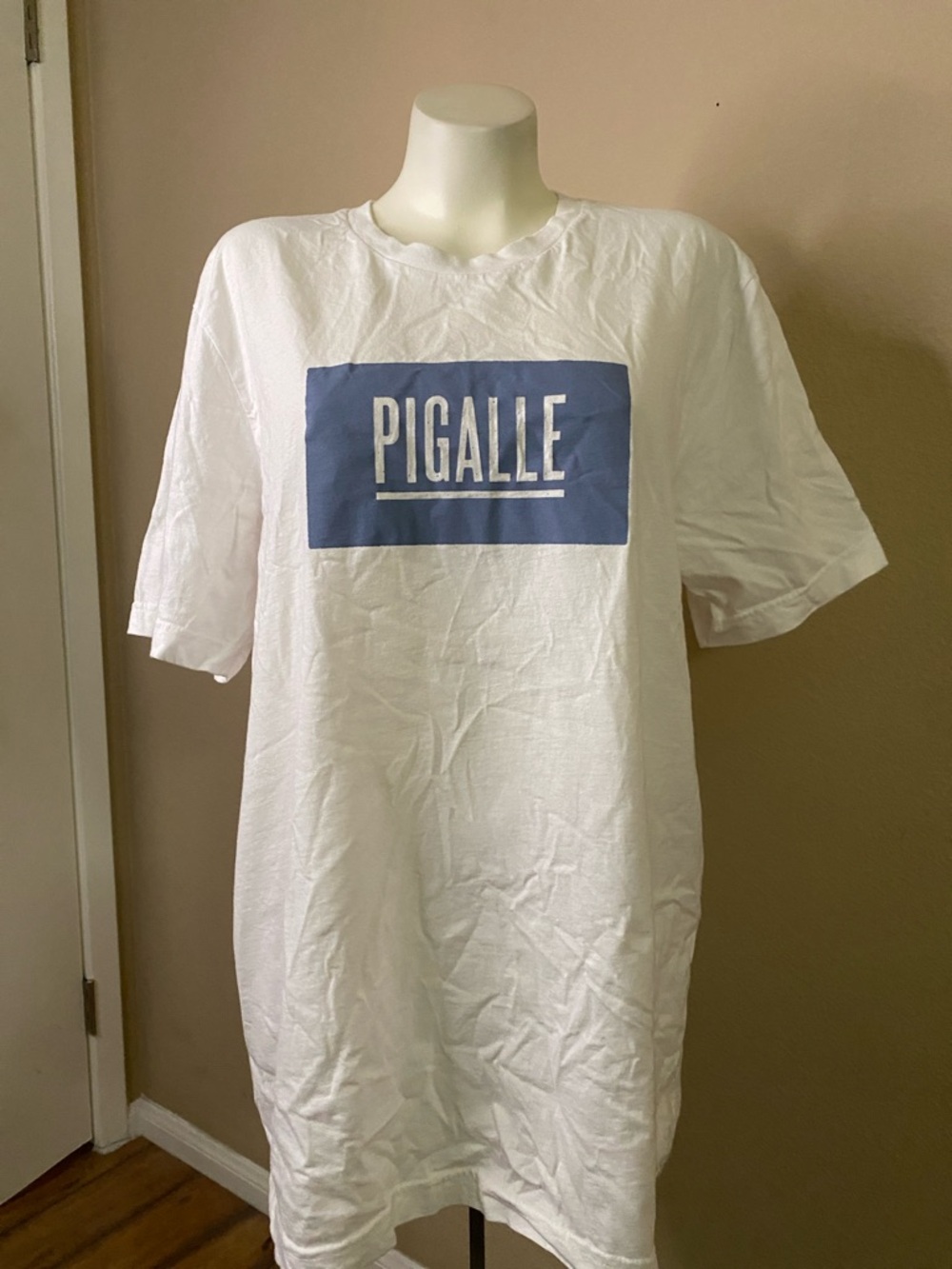 PIGALLE Classic White Men's Crew Neck front logo T-Shirt XL💙